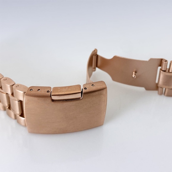 20mm 22mm 24mm Rose Gold-Tone Solid Stainless Steel Watch Bracelet w Curved Ends - Picture 2 of 2